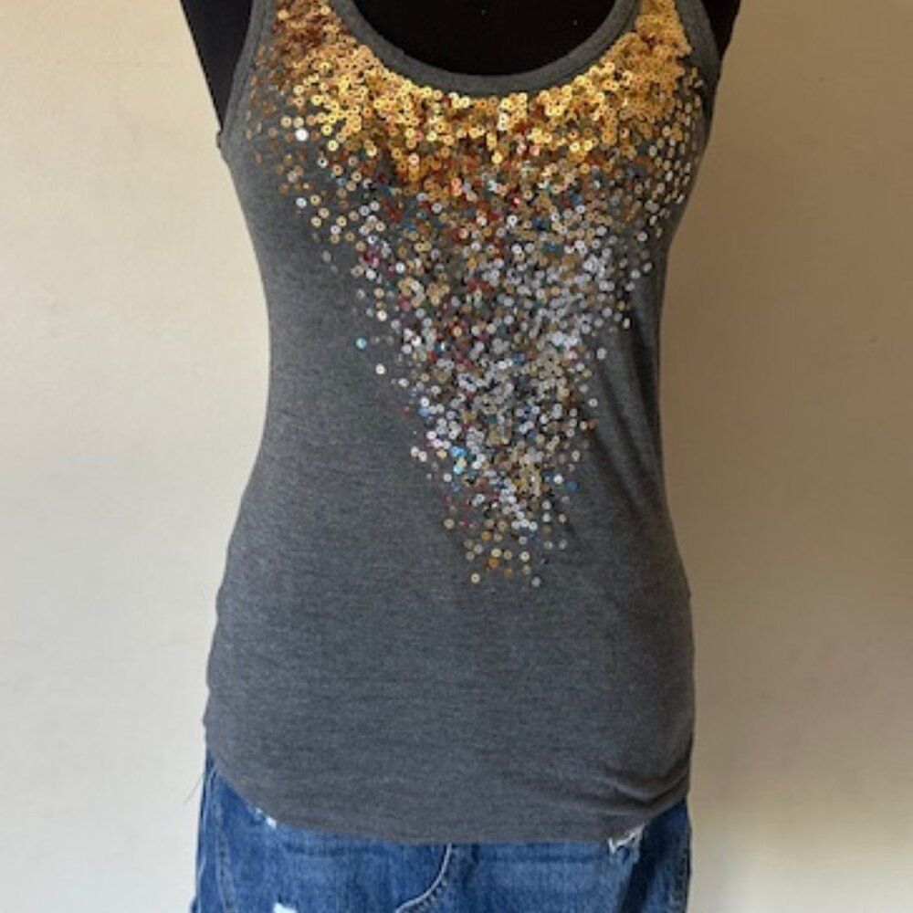 Grey Tank with Gold and Silver Sequin Tank Top   8422